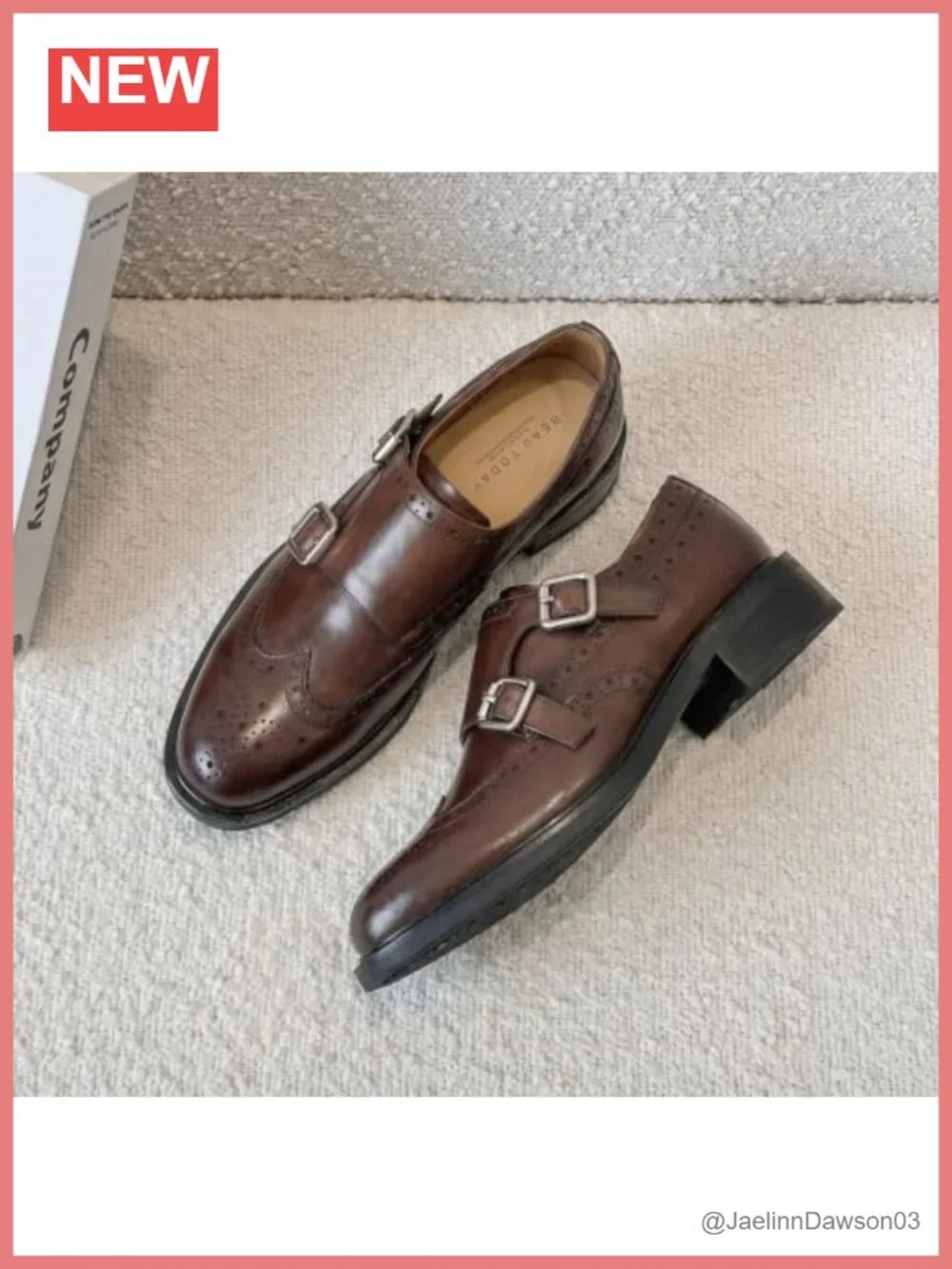 Women's Monk Strap Loafers Calfskin Leather Wingtips Dress Shoes